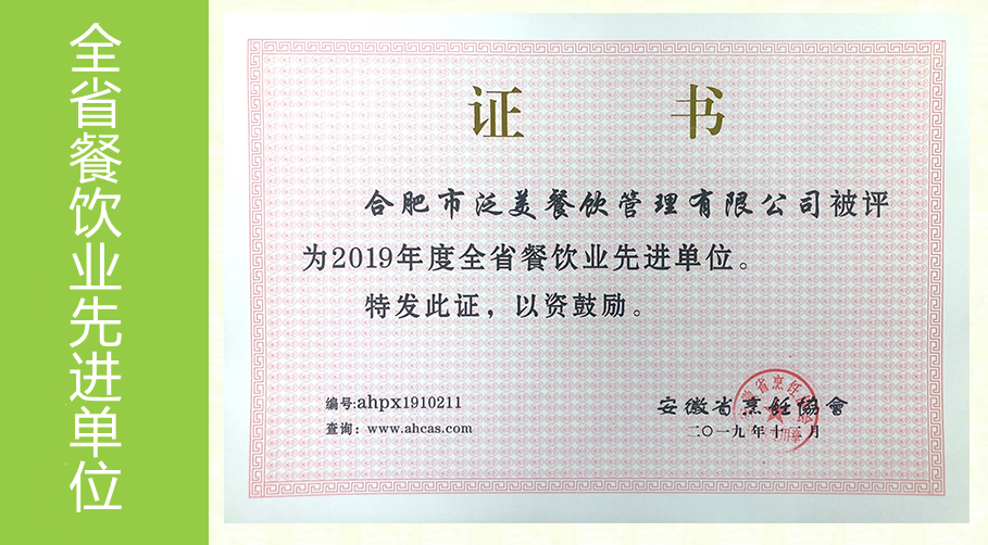 2019年度全省餐饮业先进单位